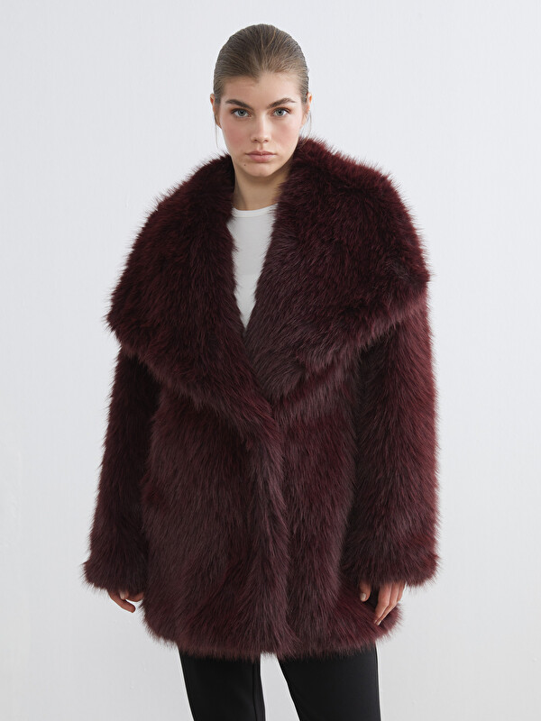 LCW Modest Ceket Yaka Oversize Kadın Kürk Mont