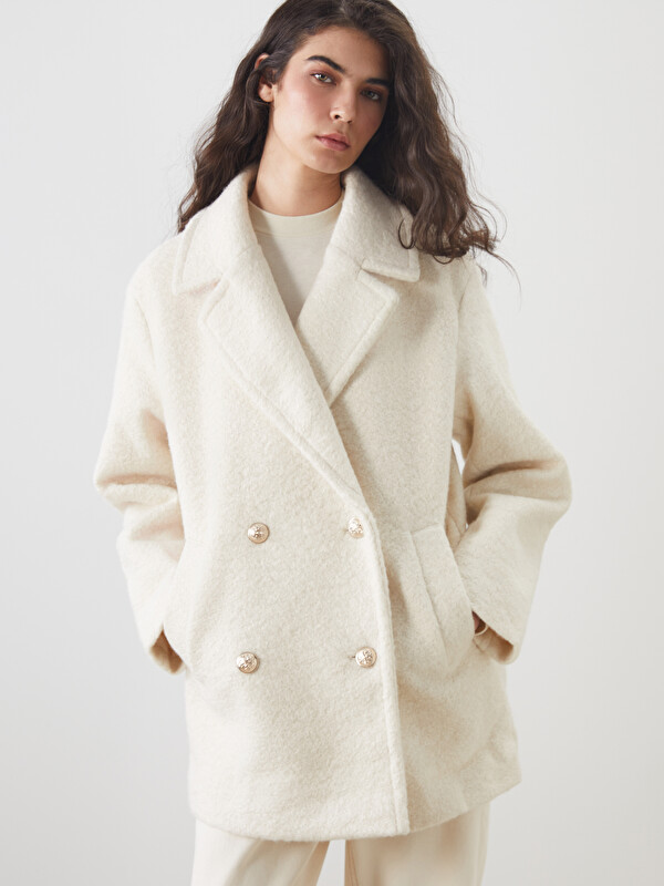 LCW Modest Kruvaze Yaka Oversize Kadın Kaşe Kaban