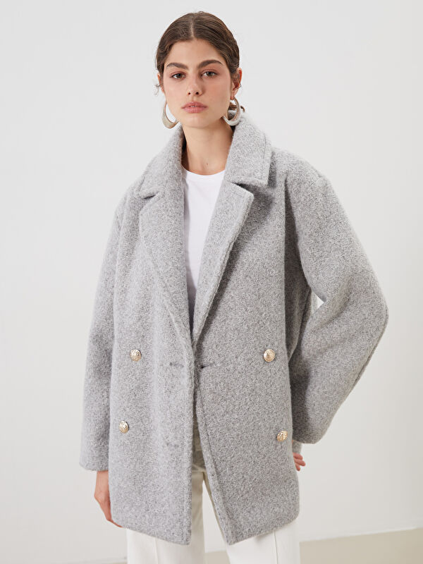 LCW Modest Kruvaze Yaka Oversize Kadın Kaşe Kaban