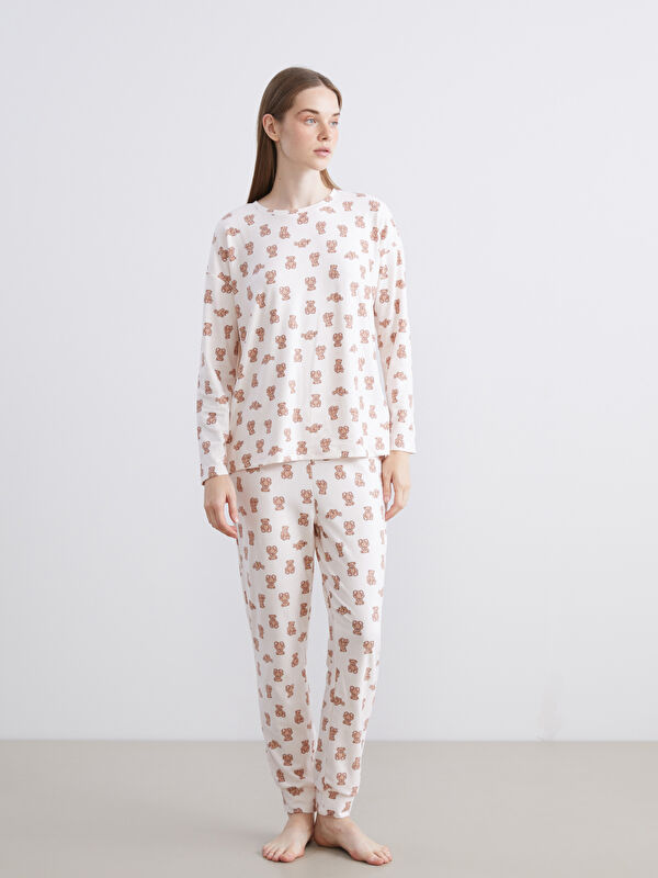 LCW Young Crew Neck Bear Printed Women's Pyjama Set