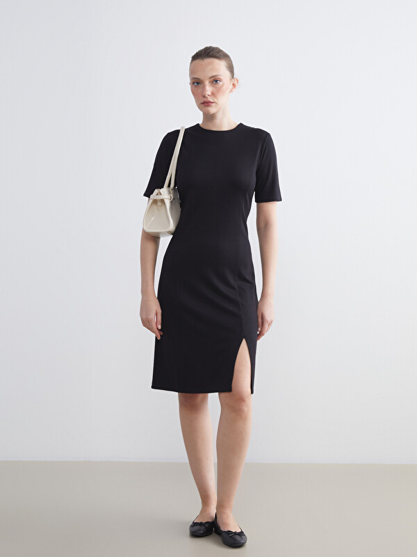 LCWAIKIKI Classic Crew Neck Slit Detail Dress