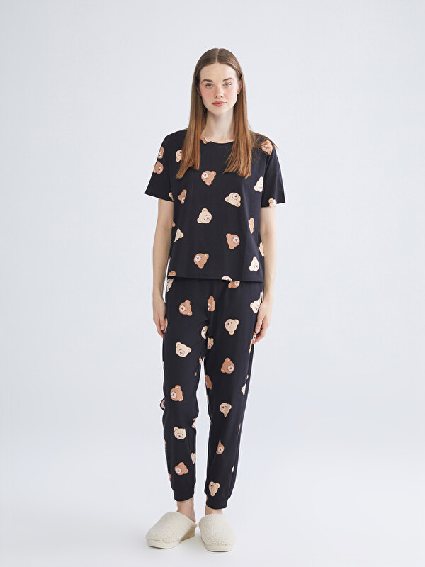 LCW Young Bisiklet Yaka Ayı Baskılı Kadın Pijama Takımı