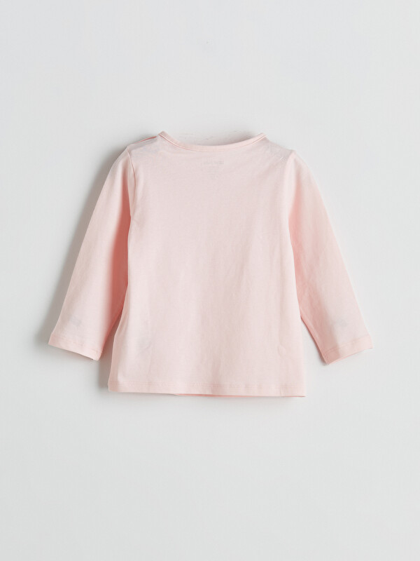 LCW baby Pembe Bisiklet Yaka Çiçekli Kız Bebek Pijama Takımı 2'li