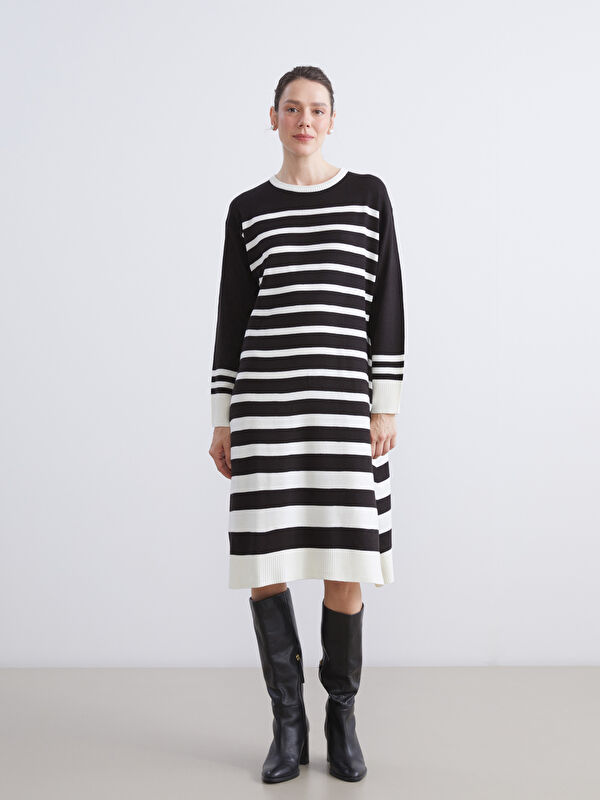 LCW Grace Crew Neck Striped Knit Dress