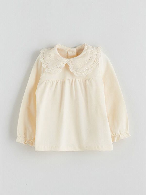 LCW baby Nakışlı Yakalı Kız Bebek Sweatshirt