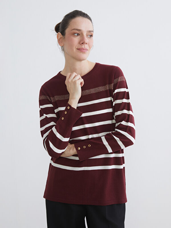 LCW Grace Rundhalsausschnitt Gestreifter Strickpullover für Damen