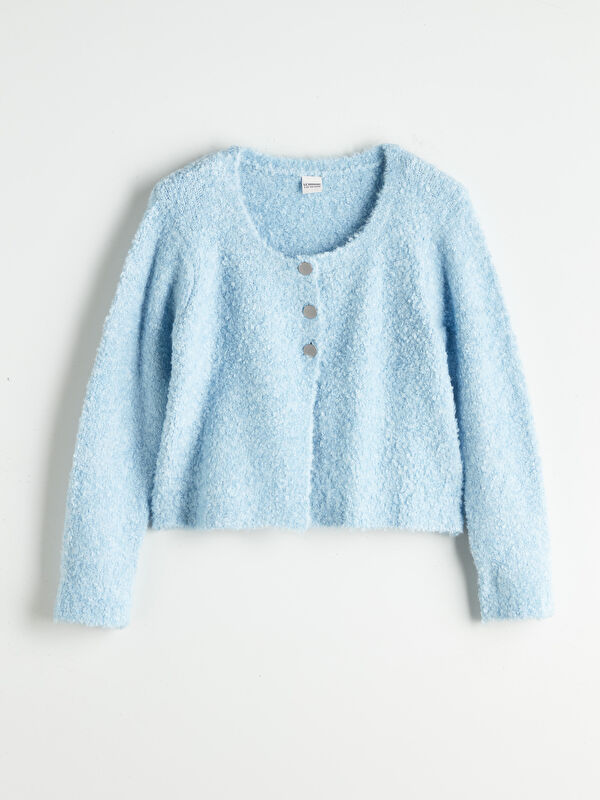LCW Kids Crew Neck Girls Knitted Cardigan