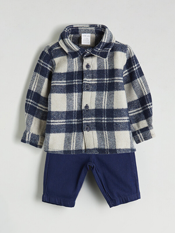 LCW baby Long Sleeve Plaid Baby Boys' Shirt and Trousers 2 Pack Set