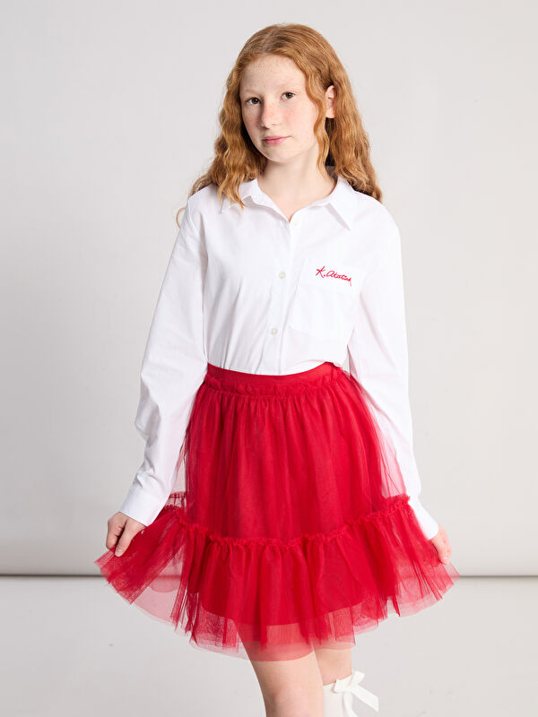LCW Kids Atatürk İmza Nakışlı Kız Çocuk Gömlek