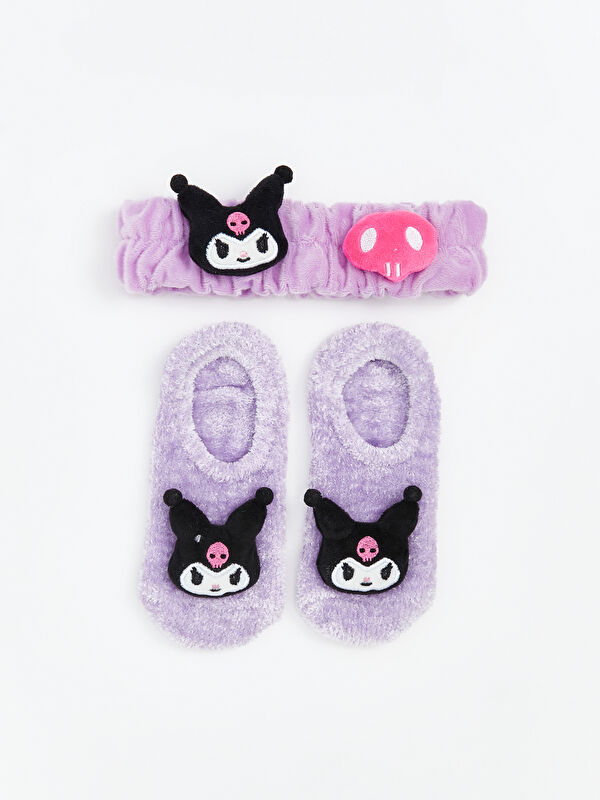 LCW Kids Kuromi Patterned Non-Slip Sole Girls' Homewear Socks and Hairband