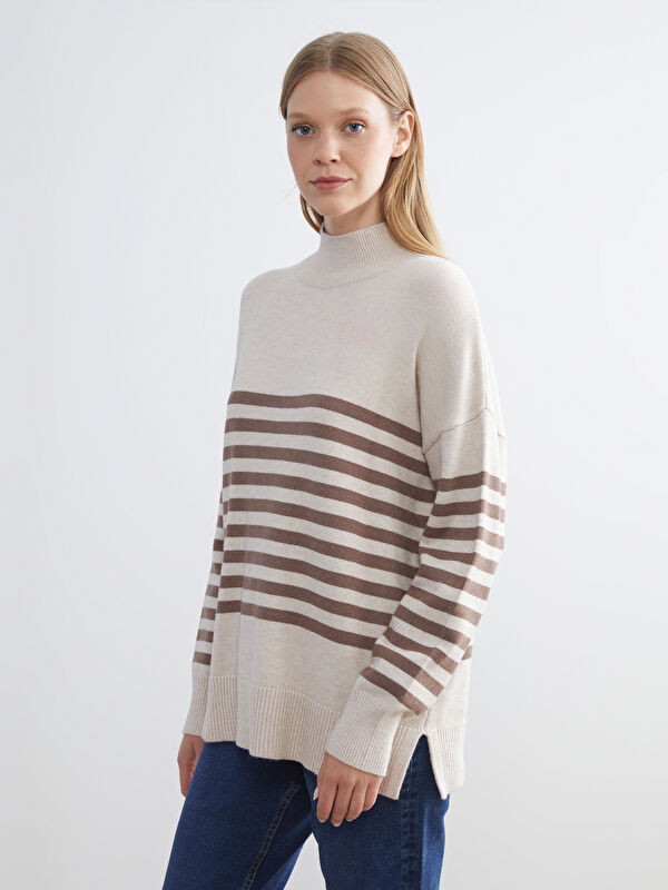 LCWAIKIKI Classic Halbrollkragen Gestreifter Damen Strickpullover