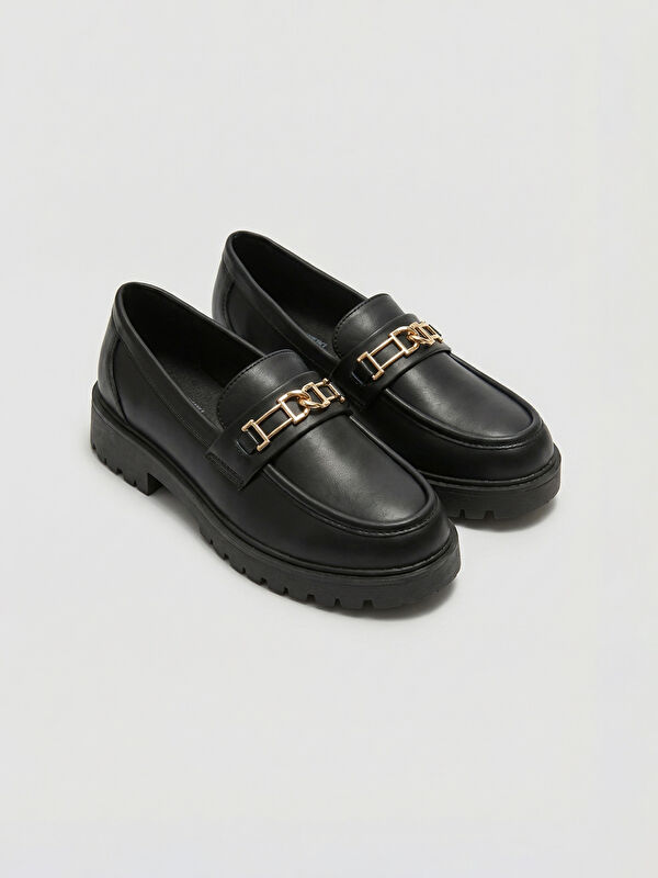 LCW STEPS Leather-look classic shoes for women with metal appliqué.