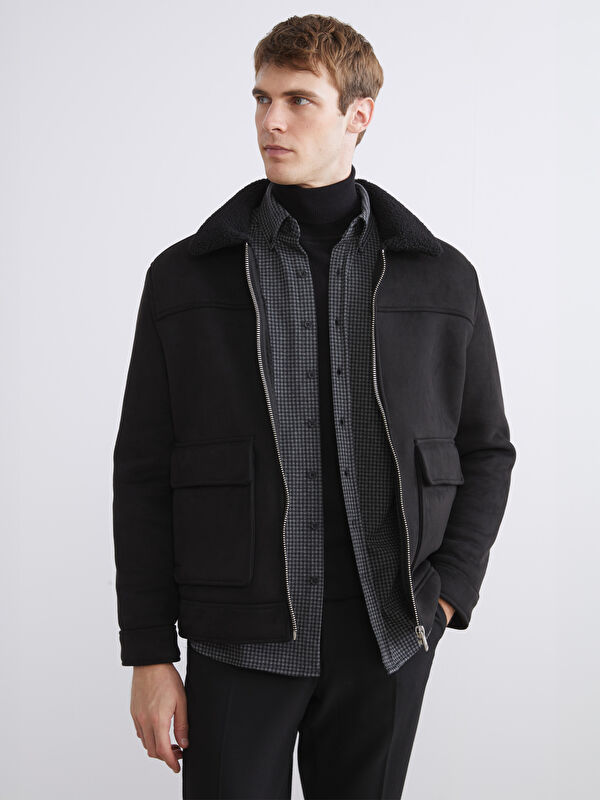 SOUTHBLUE Regular Fit Faux Fur Collar Suede Men's Coat