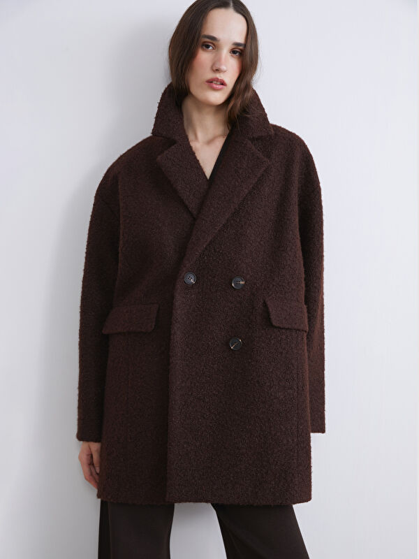 LCW Vision Kruvaze Yaka Oversize Kadın Kaşe Kaban