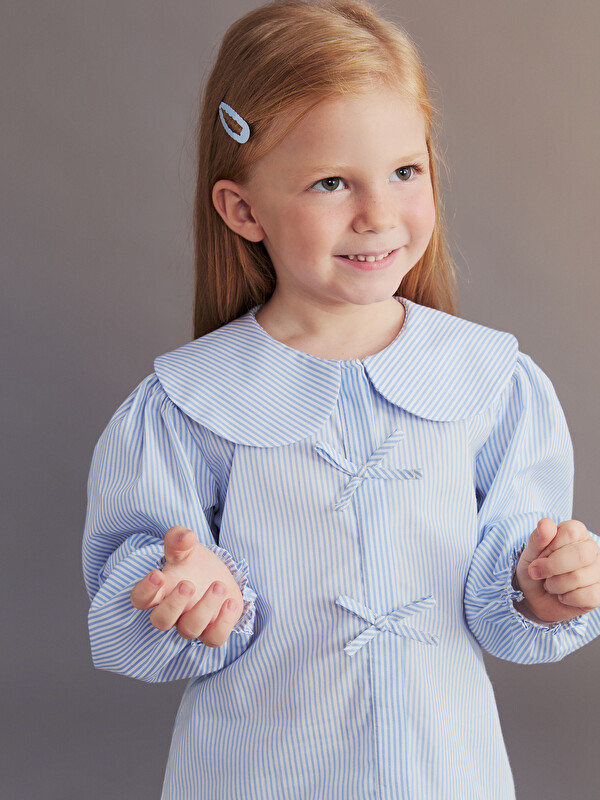 LCW Kids Bebe Yaka Fiyonk Detaylı Kız Çocuk Gömlek