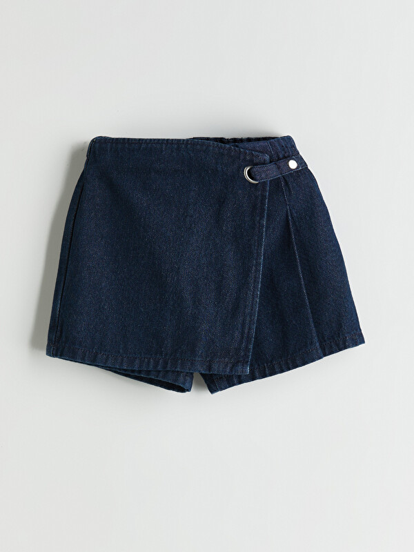 LCW Kids Elastic Waist and Belt Detailed Girls' Denim Shorts