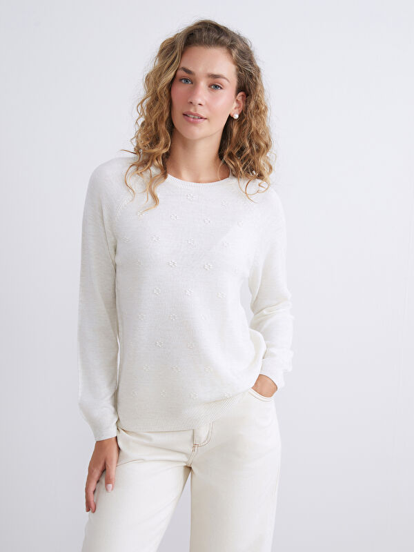 LCWAIKIKI Classic Bisiklet Yaka Çiçekli Kadın Triko Kazak