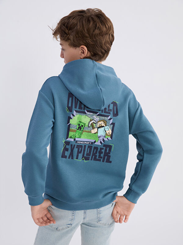 LCW Kids Kapüşonlu Minecraft Baskılı Erkek Çocuk Sweatshirt