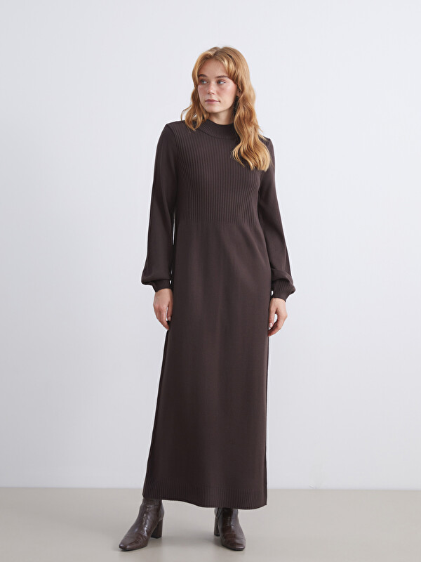 LCW Modest Kahverengi Dik Yaka Triko Elbise - W5BF18Z8-D7V | LCW