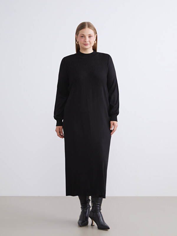 LCW Modest Siyah Dik Yaka Triko Elbise - W5BF18Z8-RQL | LCW