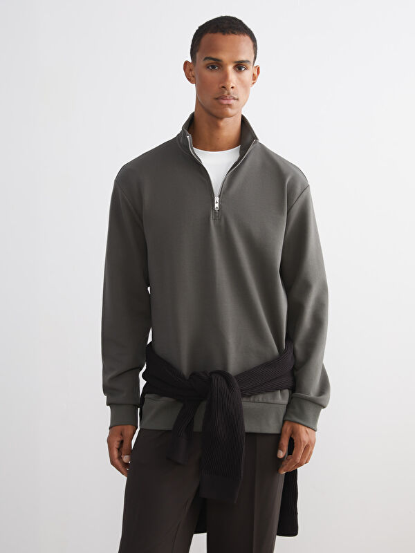 LCW Vision Haki Dik Yaka Erkek Sweatshirt - W5BF76Z8-ZN1 | LCW