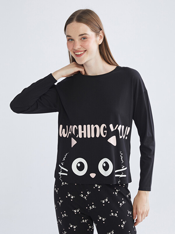 LCW Young Bisiklet Yaka Baskılı Kadın Pijama Üst