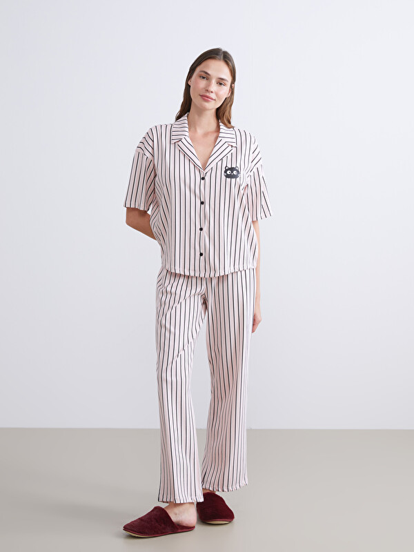 LCW Young Collared Neck Striped Women's Pyjama Set