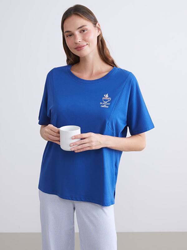 LCW DREAM Bisiklet Yaka Baskılı Kadın Pijama Üstü