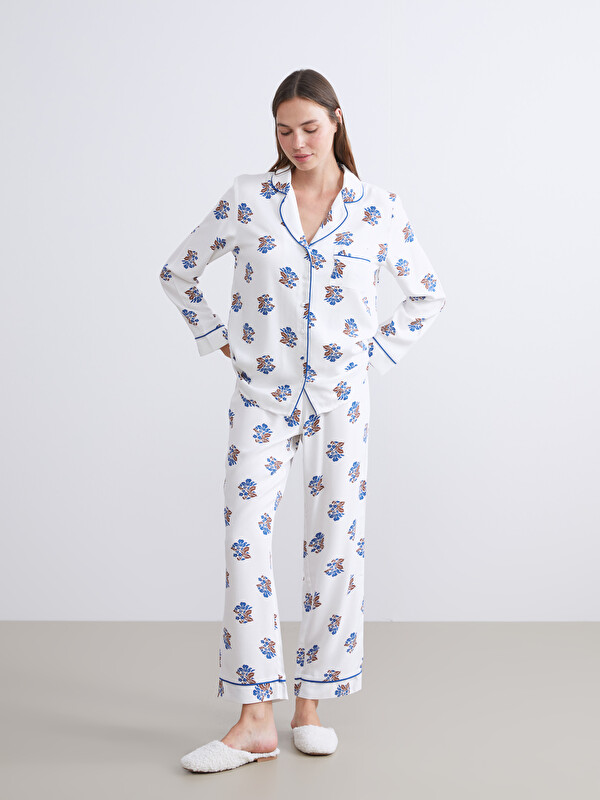 LCW DREAM Gömlek Yaka Çiçekli Kadın Pijama Takımı