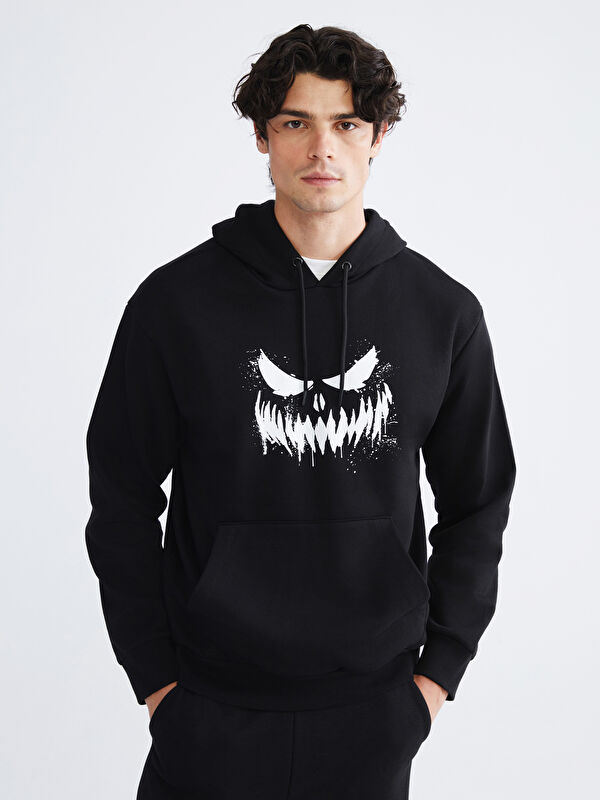 トップス Tii hoodie XSIDE Siyah Uzun Kollu Baskılı Erkek Hoodie - W5BH69Z8-CVL | LCW