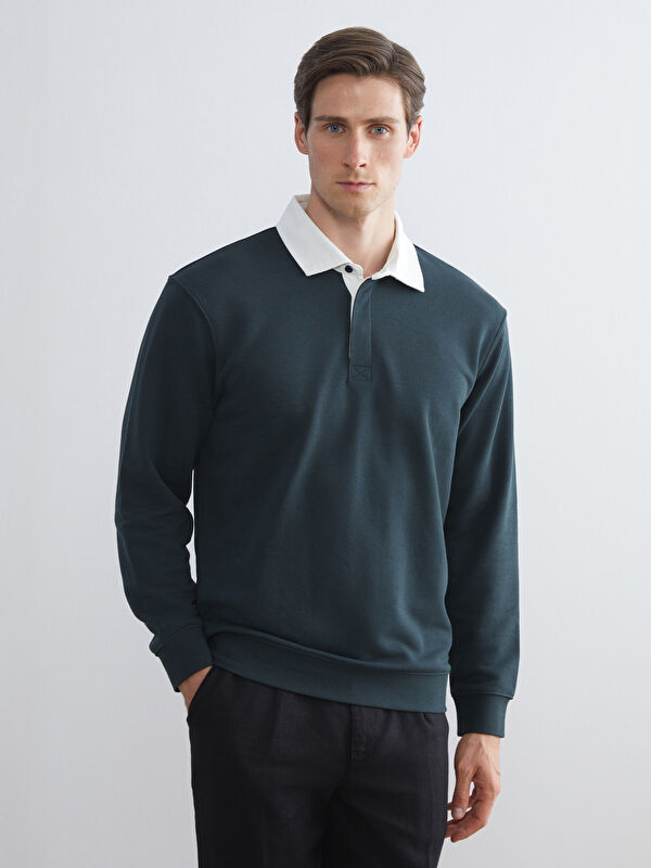 LCW Vision Contrast Polo Neck Men's Sweatshirt