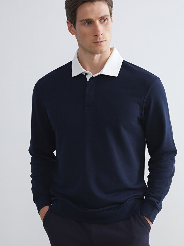 LCW Vision Kontrast Polo Yakalı Erkek Sweatshirt