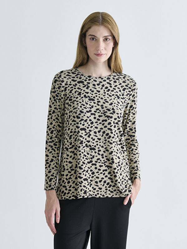 LCW Grace Crew Neck Patterned Blouse