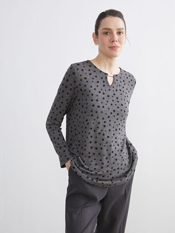 LCW Grace Crew Neck Polka Dot Blouse