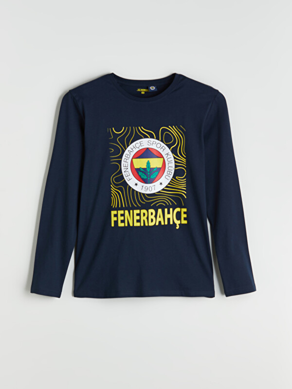 LC WAIKIKI Bisiklet Yaka Uzun Kollu Fenerbahçe Baskılı Penye Erkek Pijama Üst