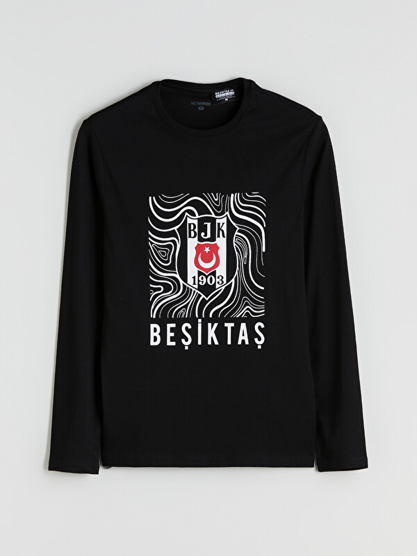 LC WAIKIKI Bisiklet Yaka Uzun Kollu Beşiktaş Baskılı Erkek Pijama Üst