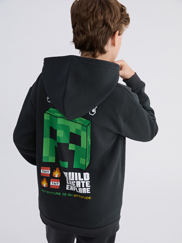LCW Kids Hooded Minecraft Printed Boys' Zippered Sweatshirt