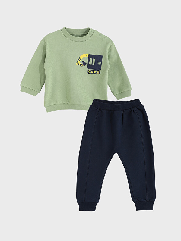 LCW baby Printed Baby Boys' Sweatshirt and Pants 2 Pack Set