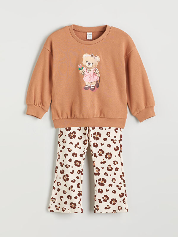 LCW Kids Crew Neck Girls' Sweatshirt and Leggings Pants 2 Pack