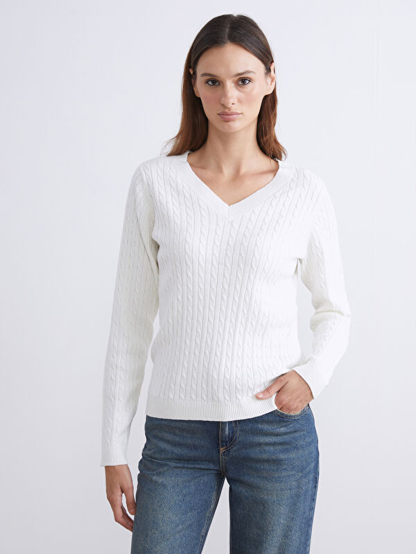 LCW Comfort V Neck Self-Patterned Women's Knitwear Sweater