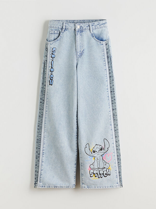 LCW Kids Wideleg Stitch Baskılı Kız Çocuk Jean Pantolon