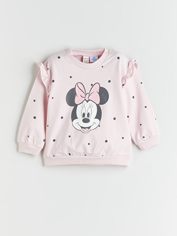 LCW baby Bisiklet Yaka Minnie Mouse Baskılı Kız Bebek Sweatshirt