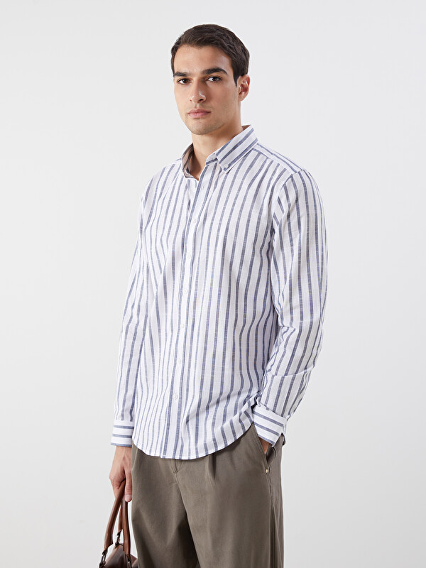 SOUTHBLUE Slim Fit Long Sleeve Striped Twill Men's Shirt