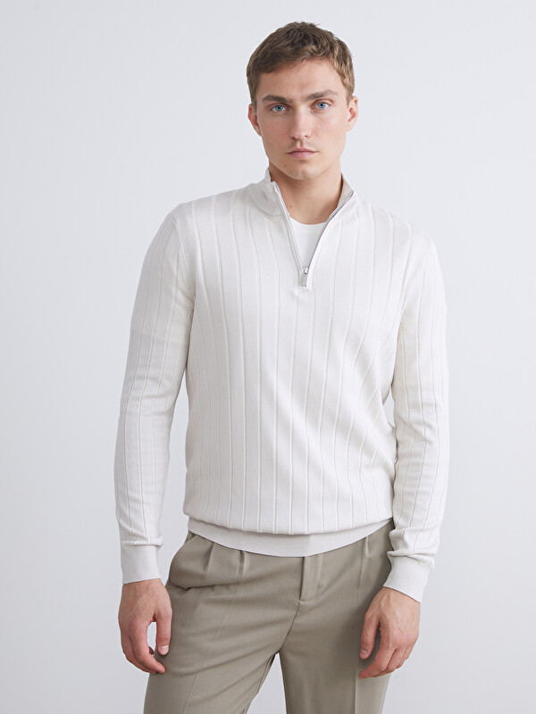 LCW Vision Zippered Funnel Neck Men's Knit Sweater - W5BR40Z8-YVP