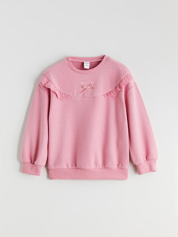 LCW Kids Bisiklet Yaka Baskılı Kız Çocuk Sweatshirt