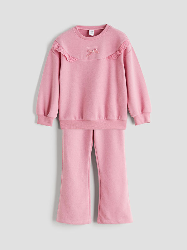 LCW Kids Girls' Sweatshirt and Sweatpants with Lace Detail