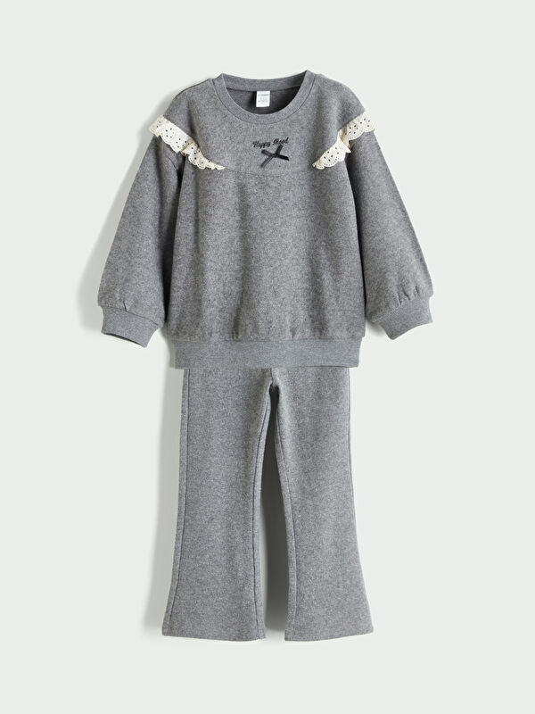 LCW Kids Dantel Detaylı Kız Çocuk Sweatshirt ve Eşofman Altı