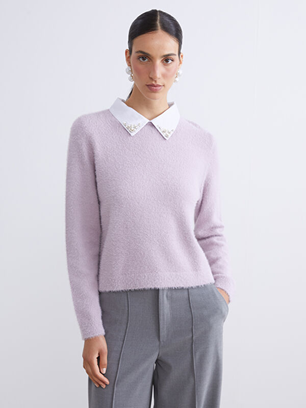 LCW Modest Collared Neck Beaded Women's Knit Tunic