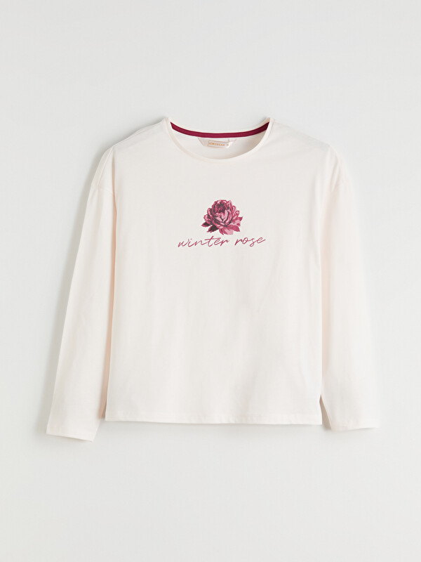 LCW DREAM Bisiklet Yaka Çiçekli Kadın Pijama Üstü