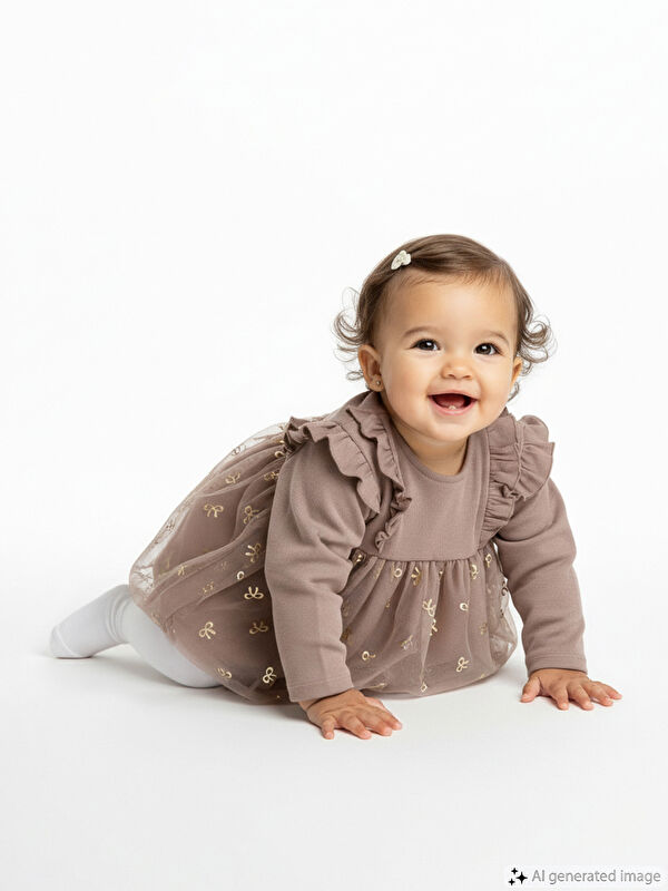 LCW baby Bisiklet Yaka Kız Bebek Tütü Elbise